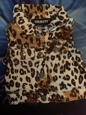 Trukfit Kids Leopard Print Sleeveless Denim Vest in Brown and Cream